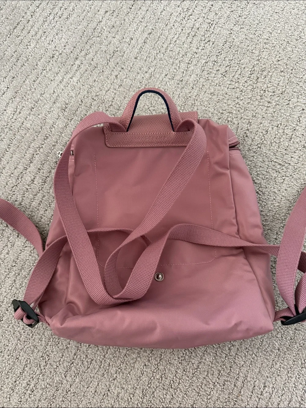 Longchamp Rose Pink Nylon Backpack with rose leather Flap
